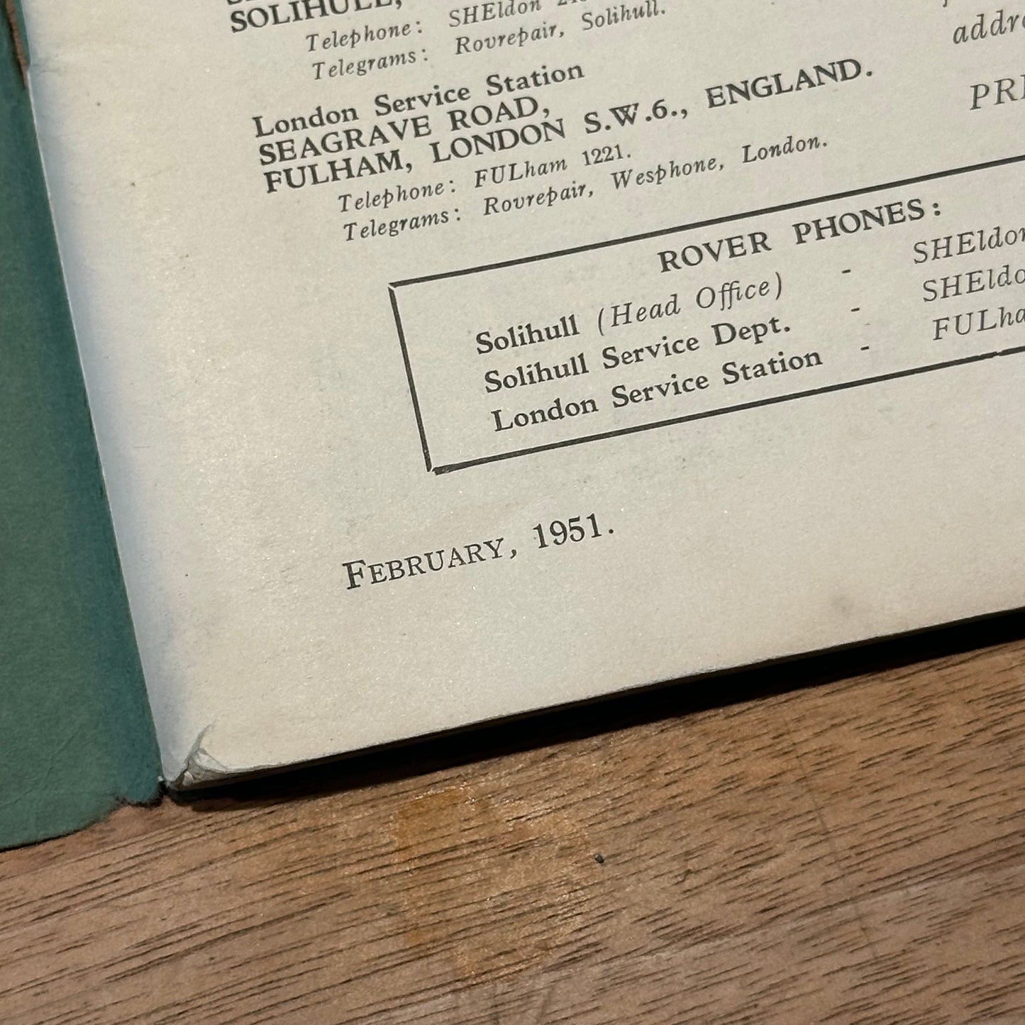 LAND ROVER OPERATION MANUAL SECOND EDITION - FEBRUARY 1951